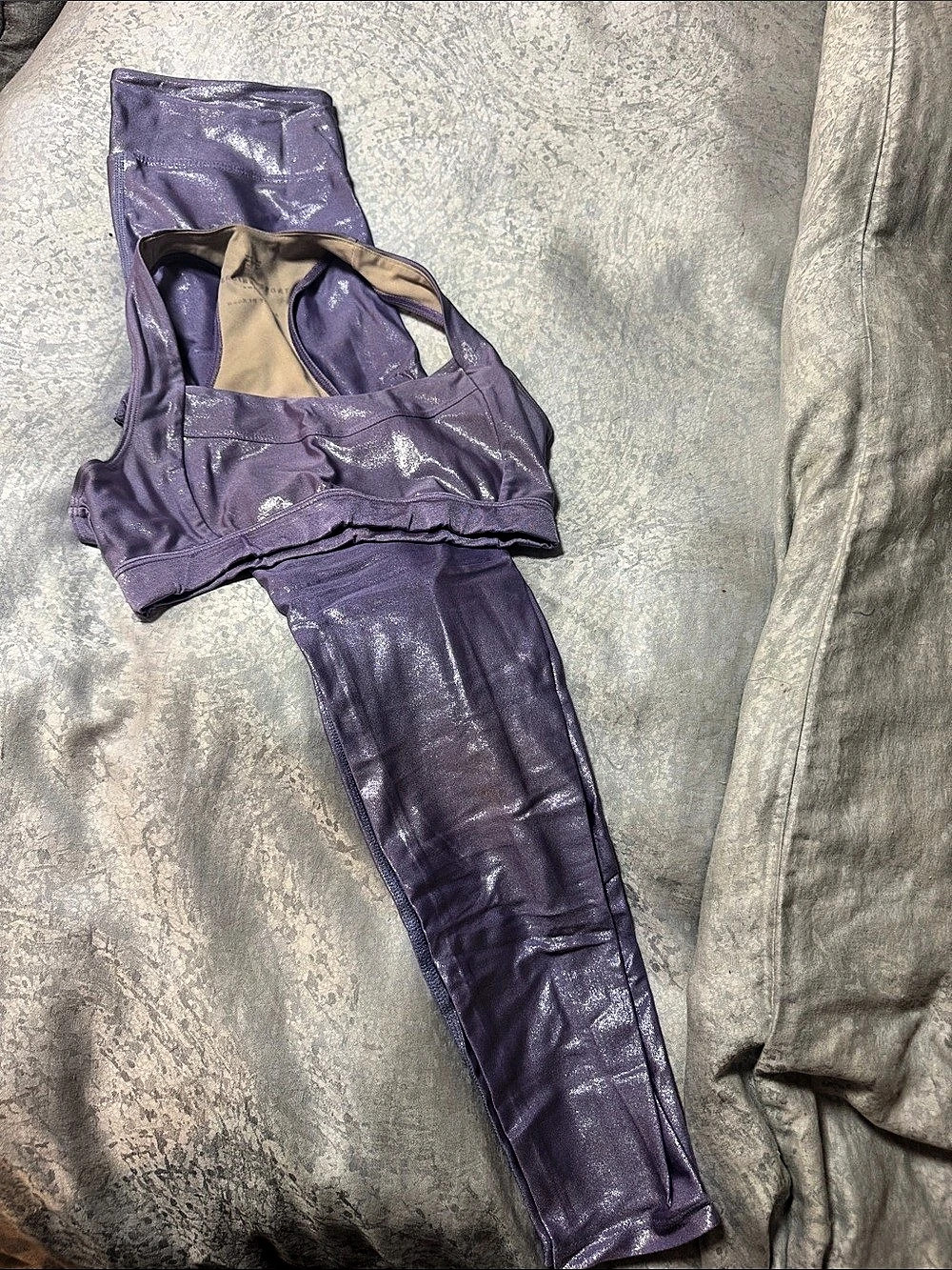 Heroine Sport Periwinkle Shiny Athletic Bra and Marvel Leggings Set